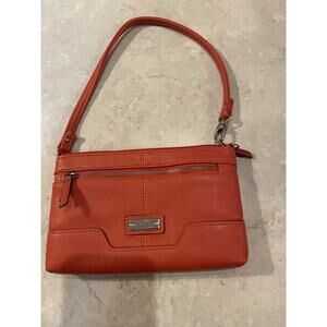 Franco Sarto Faux Leather Orange Wristlet Zipper Pouch 8x5. Silver tone Details.